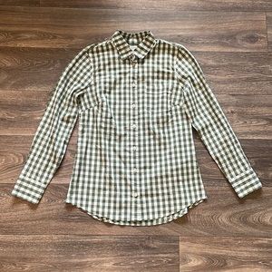 J. Crew Olive Green Gingham Button Down Lightweight Cotton Shirt in Size XXS